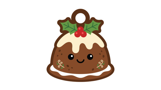 Christmas pudding key chain vector illustration with cute face
