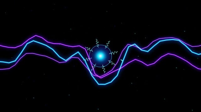 Glowing Neon Audio Waveform Spectrum Animation with Blue Light Pulsing Core on Black Background