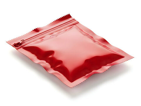 Pink plastic zipper pouch bag for food or cosmetic product isolated on white background