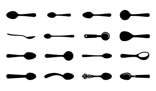 Spoon cutlery isolated black silhouette vector icon collection