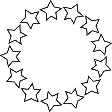 Circular border of outline stars isolated on white background with round shape star shape simple design decorative element vector graphics night sky black and white graphic resource star frame