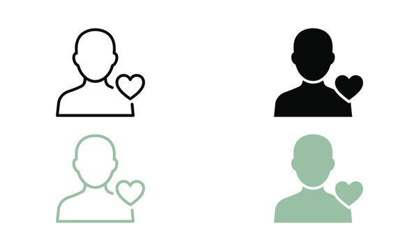 User Favorite Icon Set, Profile Heart Symbolizing Customer Preference, Brand Loyalty, Favorite Selection, User Satisfaction, Wishlist and Digital Engagement Vector Design.