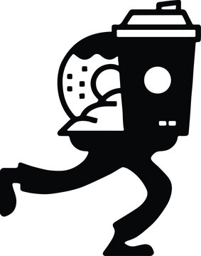 Fast Food Coffee and Donut Running Character Delivery Silhouette Vector Illustration in AI EPS SVG PNG