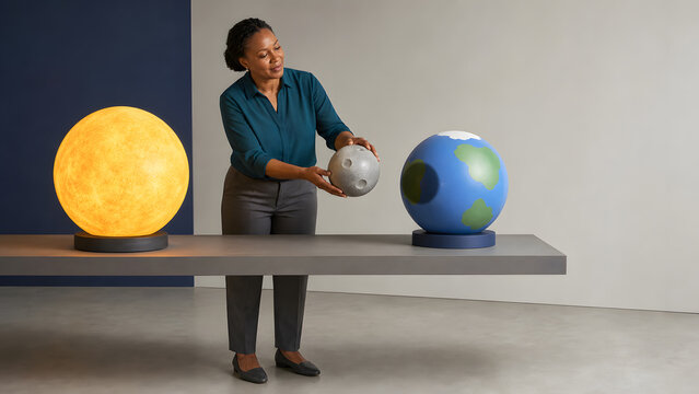 Science Teacher Demonstrates Solar Eclipse With Physical Model