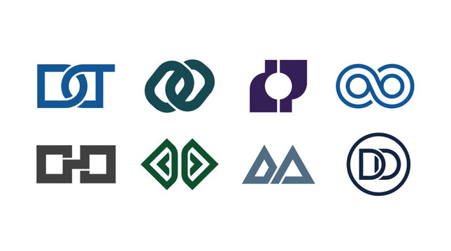Geometric interlocking line logo icons in blue tones.
