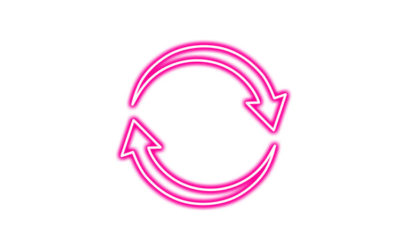 Neon pink circular refresh arrows icon isolated on transparent background
