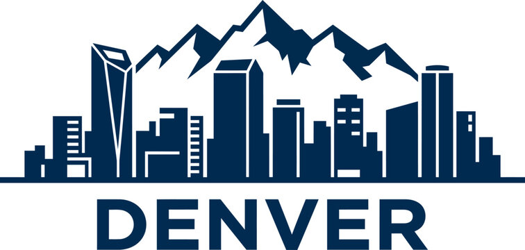 Modern denver city skyline with mountains vector illustration