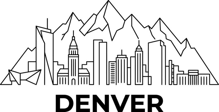 Minimalist denver city skyline with mountains vector illustration