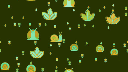 Cartoon snails, flowers, and raindrops pattern © lana