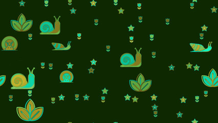 Cartoon snails, flowers, and stars pattern © lana