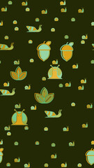 Stylized snails, acorns, and leaves pattern © lana
