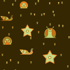 Stylized snails, flowers, and stars pattern © lana