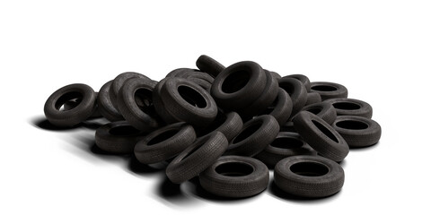 Tire pile isolated on transparent background. 3D rendering. © snesivan