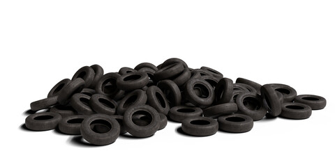 Tire pile isolated on transparent background. 3D rendering. © snesivan