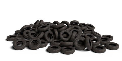 Tire pile isolated on transparent background. 3D rendering. © snesivan