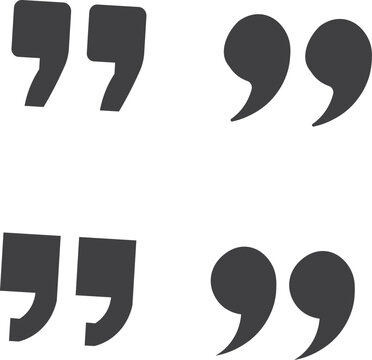Set of four bold speech bubble or quotation mark icons with quotation marks speech bubbles punctuation icons text symbols typography elements quote marks chat icons message symbols quote icon