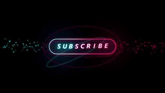 Neon Glow Subscribe Button Animation with Digital Particles and Floating Spirograph Motion Graphics
