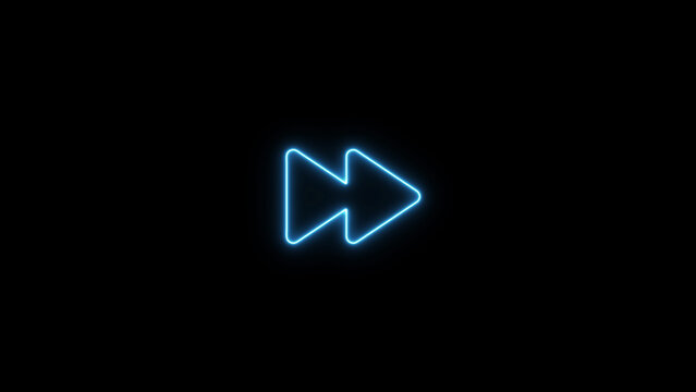 A glowing blue neon fast forward symbol, consisting of two triangular arrows pointing to the right, against a solid dark black background