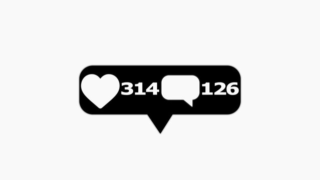 Black social media notification bubble with a white heart comment bubble, and numbers 314 and 126 on a plain white background