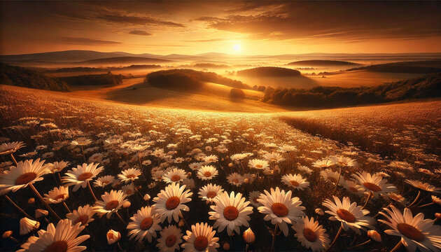 Daisies Illuminated by the Soft Light of Golden Hour