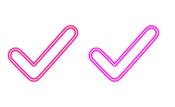 Two neon pink check marks isolated on transparent background