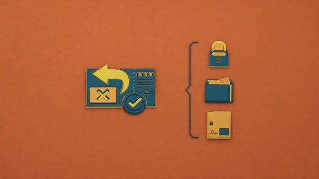 A consolidated claims review brings chargeback records, account restrictions and wage garnishment into a single dispute assessment. Flat 3D style.