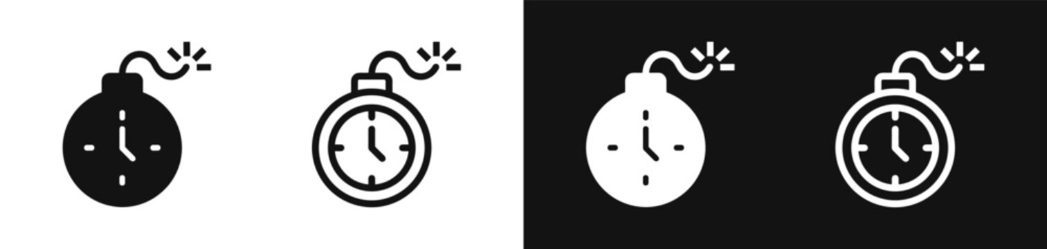 Deadline time bomb icon set, time management and urgency symbol