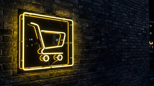 Black friday shopping neon cart and digital sales event for big savings
