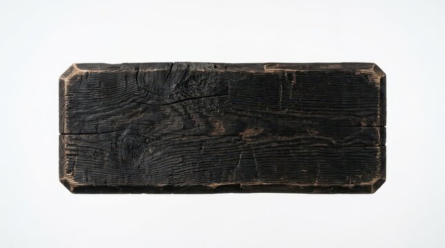 Dark Textured Wood Plank Isolated on White Background Top View