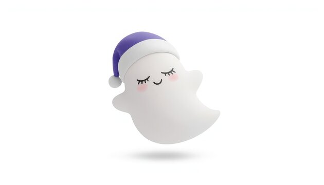 Cute sleeping ghost with purple nightcap