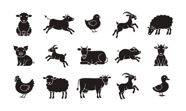 Cute Farm Animal Silhouette Collection.
