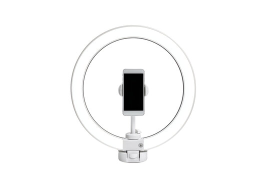 Professional LED ring light setup with smartphone mounted for content creation and video recording