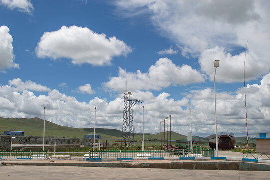 Wide steppe landscape with scattered clouds, Tov Province, Mongolia