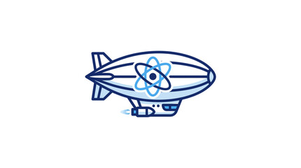 Blue line art blimp with atom symbol. © Sesko