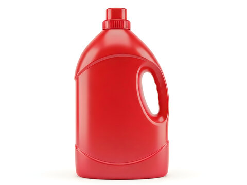 Red plastic detergent bottle for laundry soap isolated on white background