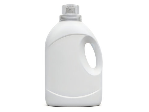Blank white plastic laundry detergent bottle with cup isolated on white background