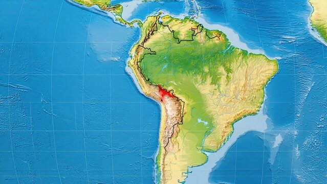 Physical map of South America continent