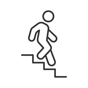 Underground pedestrian passage with person descending stairs, icon in line design. underground pedestrian passage, person descending stairs on white background vector. Editable stroke icon.