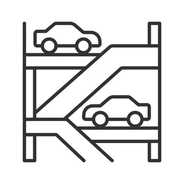 Multi-level car parking icon in line design. Parking, car, multi-level, garage, transport, urban, vehicle on white background vector. Multi-level car parking editable stroke icon.