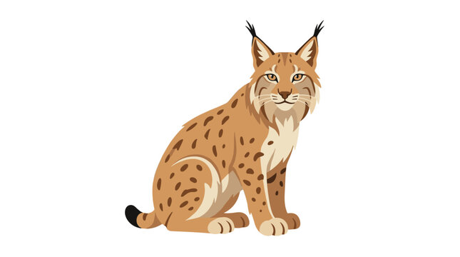 A lynx or bobcat appears alone on a white background, showcasing its stunning, exotic predatory nature with a furry coat. This gorgeous carnivorous mammal, a wild cat or felid, is illustrated in a