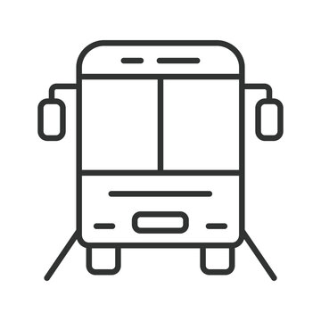 Public transport bus vehicle, icon in line design. Urban, city, travel, passenger, commuter, road, street on white background vector. Bus editable stroke icon