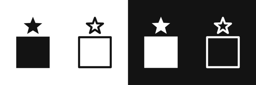 Favorite or rated square icon set with star symbol in minimalist design