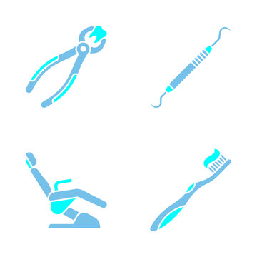 Set of professional dental equipment and oral care vector icons