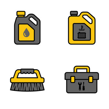 Car maintenance and repair equipment vector icons