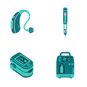 Medical monitoring and treatment device icon collection