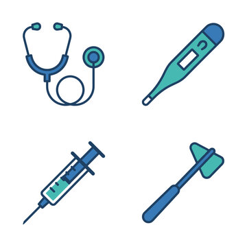 Medical healthcare equipment icons on white background