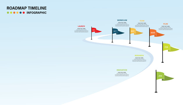 Business roadmap timeline infographic template. 6 Steps Modern milestone diagram with road journey concept with winding road path colorful milestone flags process workflow concept, presentation vector