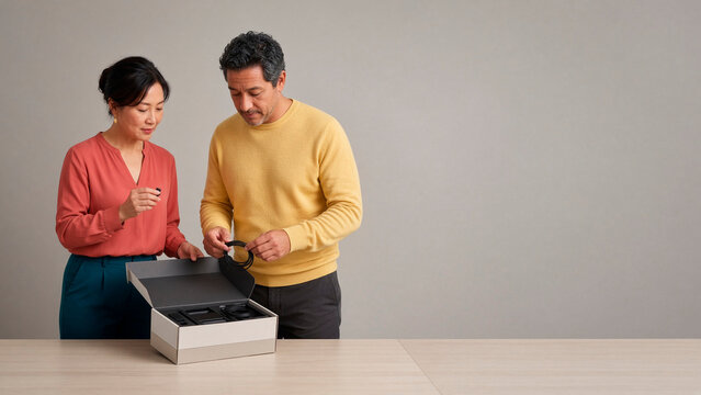 Couple Checking Returned Product Before Repacking at Home