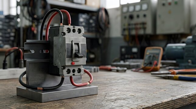 industrial circuit breaker and electrical protection device with connected cables for power management engineering maintenance electrical safety and equipment control