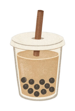 PNG Bubble tea illustration with tapioca pearls.